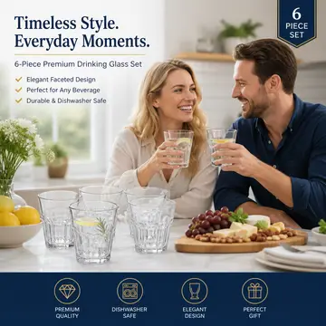 Classic 150ml Glass Tumblers - Set of 6 Wine & Beverage Glasses in Clear Glass, view 4