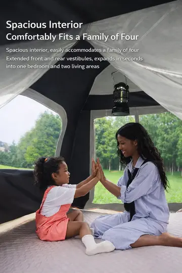 SunnyFeel 4-Person Automatic Pop-Up Camping Tent with UPF50+ Sun Protection in Beige, view 2