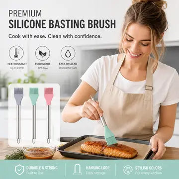 Premium Silicone Basting & Pastry Brush with Stainless Steel Handle in Assorted Set, view 4
