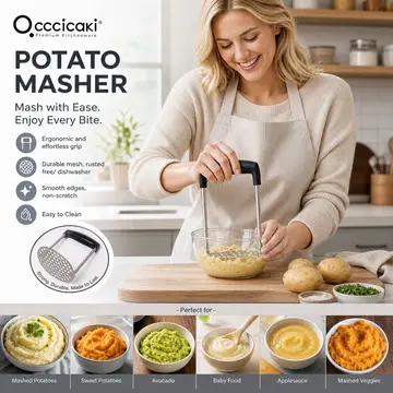Heavy Duty Stainless Steel Potato Masher with Ergonomic Handle in Stainless Steel & Black, view 4