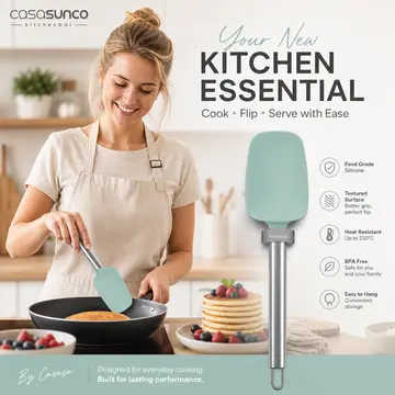 Premium Silicone Spatula with Stainless Steel Handle in Green, view 4