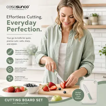 Casa Sunco Eco-Friendly Wheat Straw Cutting Board & Knife Set in Beige & Sage, view 4