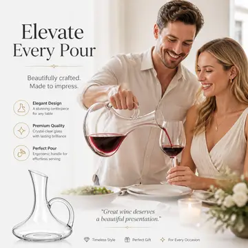 1600ml Premium Glass Wine Decanter with Handle in Clear Glass, view 4