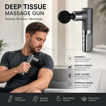 Portable Mini Muscle Massage Gun with Interchangeable Heads in Grey, view 4
