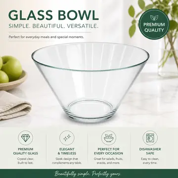 Premium Large Clear Glass Salad & Mixing Bowl - 4400ml in Clear Glass, view 5