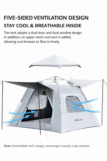SunnyFeel 4-Person Automatic Pop-Up Camping Tent with UPF50+ Sun Protection in Beige, view 3
