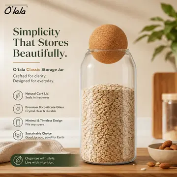 O'lala Classic Glass Storage Jar with Round Cork Lid - Pasta & Pantry Container in Clear Glass & Cork, view 5