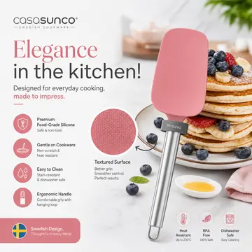 Premium Silicone Spatula with Stainless Steel Handle in Pink, view 5