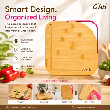 O'lala Premium Bamboo Cutting Board with Juice Groove & Handle in Bamboo & Pink, view 5