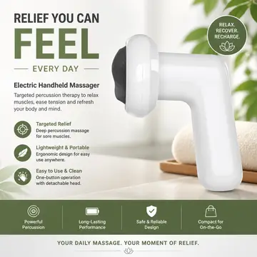 5-in-1 Handheld Shiatsu Body Massager in White, view 5