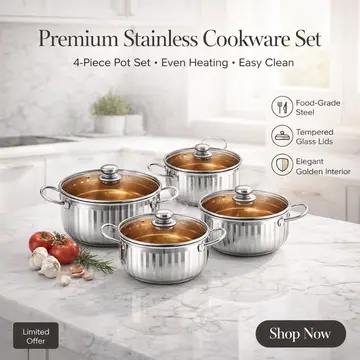 8-Piece Ribbed Stainless Steel Cookware Set with Gold Interior in Silver & Gold, view 5