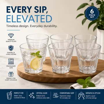 Classic 150ml Glass Tumblers - Set of 6 Wine & Beverage Glasses in Clear Glass, view 5