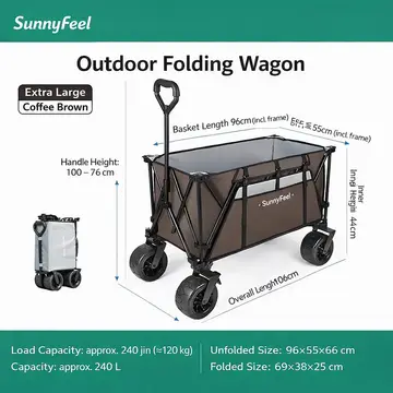 SunnyFeel Heavy Duty Foldable Camping Wagon & Utility Trolley - 120kg Load in Grey, view 5