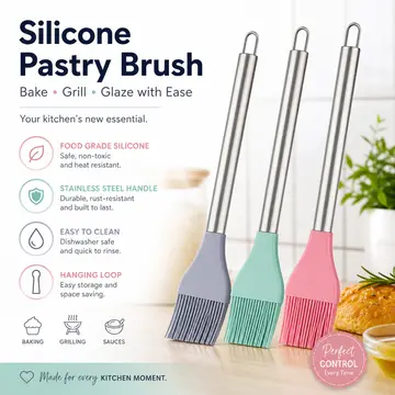 Premium Silicone Basting & Pastry Brush with Stainless Steel Handle in Assorted Set, view 5