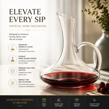 1600ml Premium Glass Wine Decanter with Handle in Clear Glass, view 5