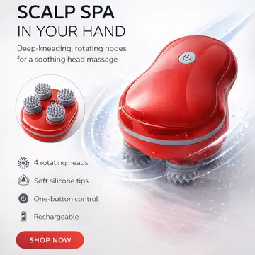 Electric Scalp & Head Massager for Deep Relaxation and Hair Care in Red, view 5