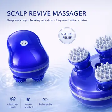 Electric Scalp & Head Massager for Deep Relaxation and Hair Care in Blue, view 5