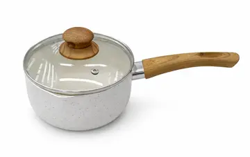7-Piece White Granite Non-Stick Cookware Set with Wood-Effect Handles in White Granite, view 5