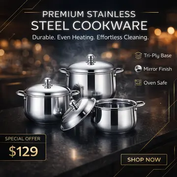 6-Piece Premium Stainless Steel Cookware Pot Set with Lids in Stainless Steel, view 5