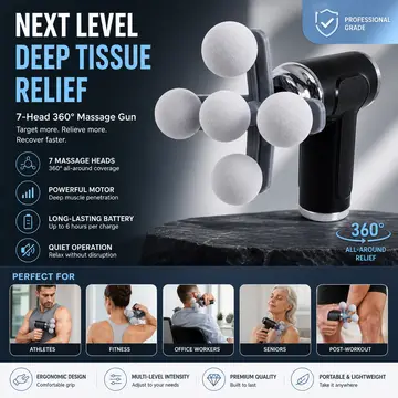 Deep Tissue Percussion Massage Gun with Innovative 5-Ball Attachment in Black, view 3