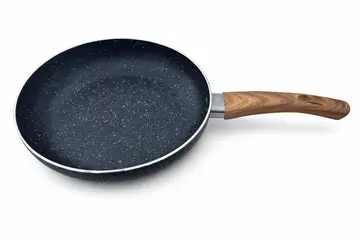 7-Piece White Granite Non-Stick Cookware Set with Wood-Effect Handles in Black Granite, view 5