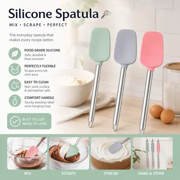 Premium Silicone Spatula with Stainless Steel Handle in Assorted Set, view 5