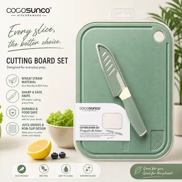 Casa Sunco Eco-Friendly Wheat Straw Cutting Board & Knife Set in Green, view 5