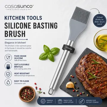 Premium Silicone Basting & Pastry Brush with Stainless Steel Handle in Grey, view 5