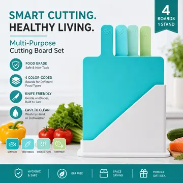 4-Piece Color-Coded Index Cutting Board Set with Storage Stand in Green, view 5