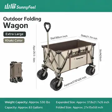 SunnyFeel Heavy Duty Foldable Camping Wagon & Utility Trolley - 120kg Load in Khaki, view 5