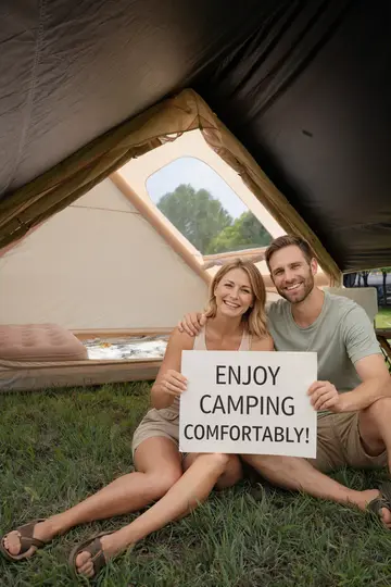 Premium Inflatable Glamping Tent with Integrated Canopy & Skylight in Beige, view 5