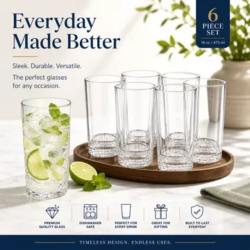 Premium 6-Piece Highball Glassware Set - 400ml in Clear Glass, view 5