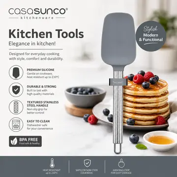 Premium Silicone Spatula with Stainless Steel Handle in Grey, view 5