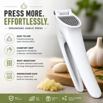 Heavy-Duty Ergonomic Garlic Press & Mincer in Grey, view 3