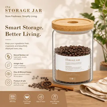 Borosilicate Glass Storage Jar & Tumbler with Bamboo Lid in Clear Glass & Bamboo, view 5