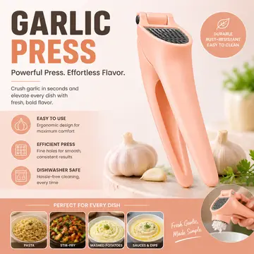 Heavy-Duty Ergonomic Garlic Press & Mincer in Pink, view 3