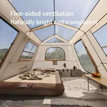 SunnyFeel 4-6 Person Automatic Camping Tent with Expandable Canopy in Khaki, view 6