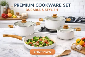 7-Piece White Granite Non-Stick Cookware Set with Wood-Effect Handles in White Granite, view 7