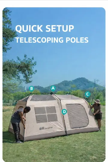 SunnyFeel 4-6 Person Automatic Camping Tent with Expandable Canopy in Khaki, view 7