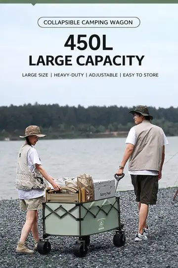 Heavy-Duty Collapsible Camping Wagon - All-Terrain Foldable Utility Trolley (220L) in Black, view 8