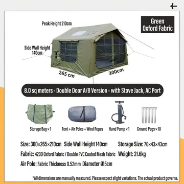 Luxury Inflatable Glamping Tent - Waterproof 420D Oxford 6 Person Outdoor Shelter in Green, view 8