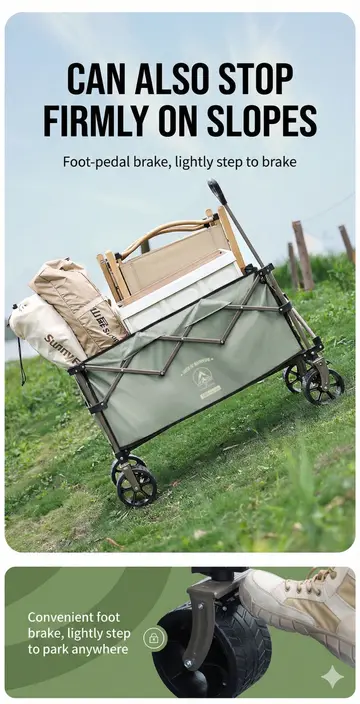 Heavy-Duty Collapsible Camping Wagon - All-Terrain Foldable Utility Trolley (220L) in Black, view 9