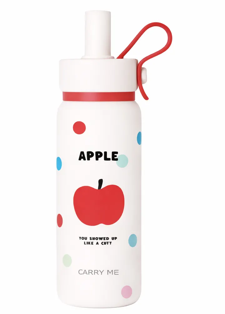 700ML Carry Me Premium Stainless Steel Water Bottle with Flip Straw & Carry Loop in Apple, view 1