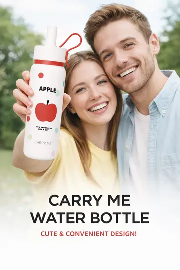 700ML Carry Me Premium Stainless Steel Water Bottle with Flip Straw & Carry Loop in Apple, view 3