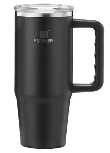 Penguin 1200ml Superior Insulated Travel Tumbler with Handle & Straw Lid in Black, view 1