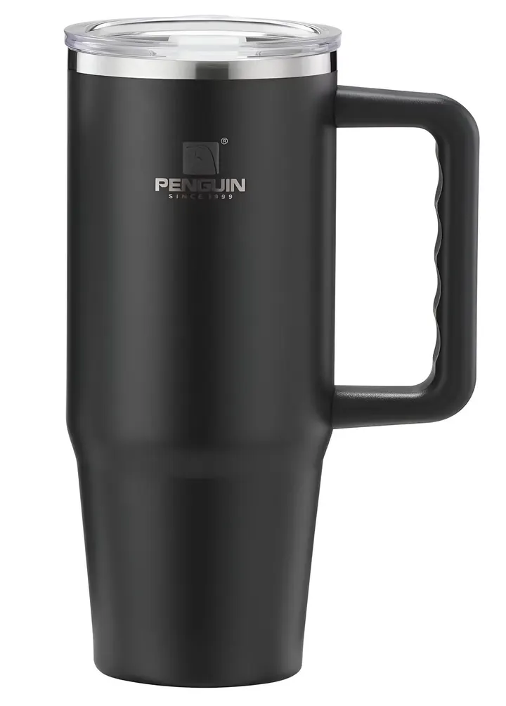 Penguin 1200ml Superior Insulated Travel Tumbler with Handle & Straw Lid in Black, view 1
