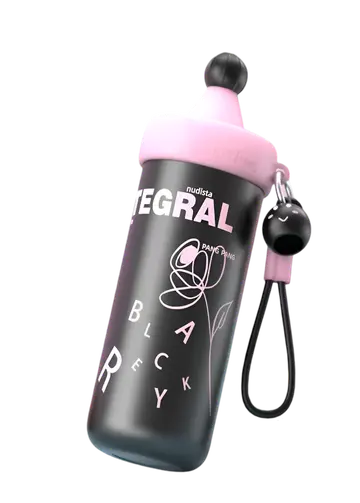 Premium 620ml Creative Stainless Steel Water Bottle with Straw & Cute Charm in Black, view 2