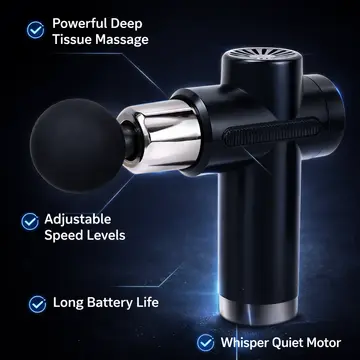 Deep Tissue Percussion Massage Gun with 4 Heads in Black, view 2