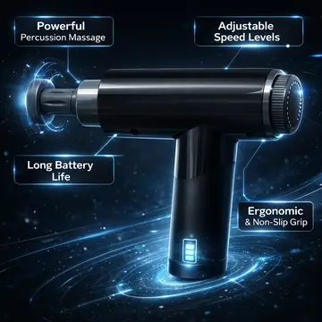 2-in-1 Percussion Massage Gun & Air Inflator with 4 Speed Levels in Black, view 4