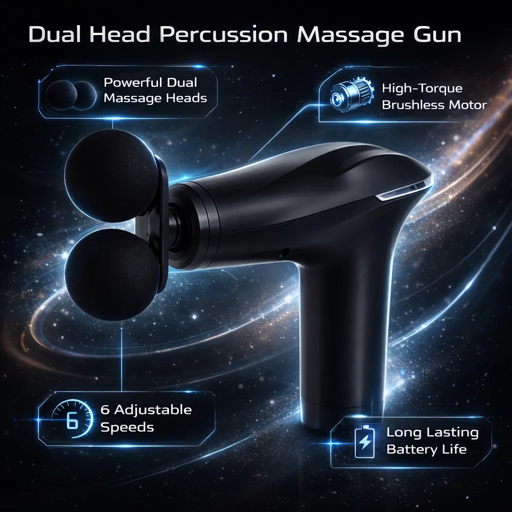 Dual-Head Deep Tissue Percussion Massage Gun in Black, view 2